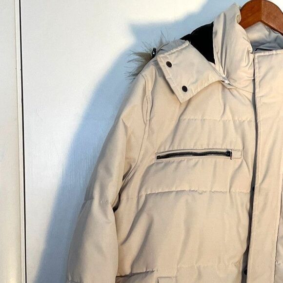 Guess Men's Cream Front-Zip Logo Faux Fur Hooded Parka Coat Jacket Size XL//TG - Picture 3 of 12